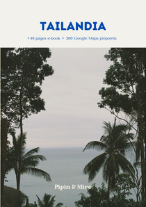 Portada de la guía de viaje de Tailandia en PDF de Pipin & Mire, con palmeras frente al mar